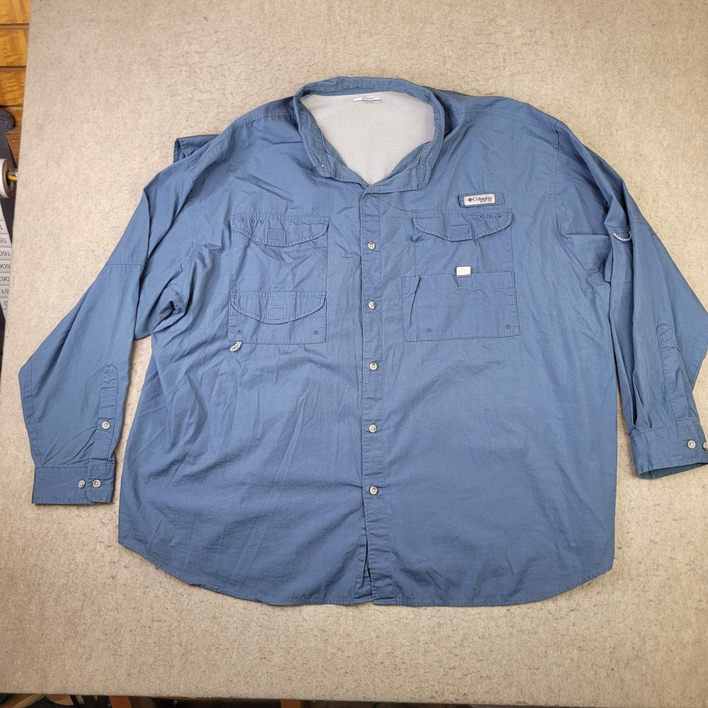 Columbia PFG Shirt Mens 4XL Blue Long Sleeve Vented‎ Performance Fishing Outdoor